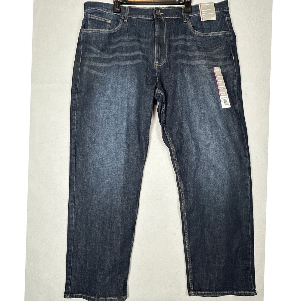 NEW Falls Creek Jeans Mens 46X30 Blue Loose Relaxed Leg Dark Wash Stretch Denim